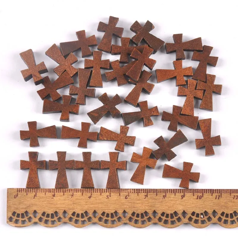 DIY Wooden Cross Beads Hanging Ornaments Pendant Kids Gifts Jewelry Ornaments Decorations 50pcs mt2575