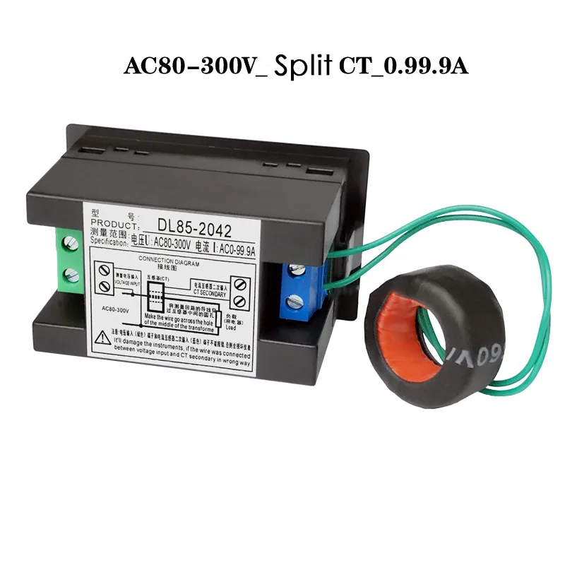 Volt Amp Meter 220V 380V detector automatic DL85-2041 LED Dual Display Voltage Amperage Gauge with Current Transformer