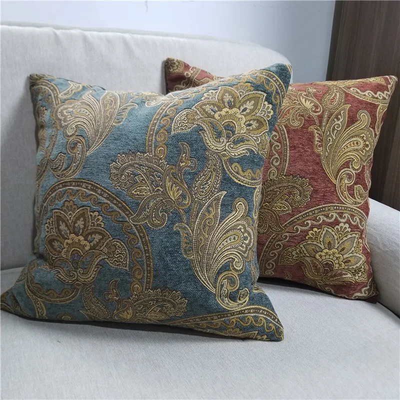 Classic European Paisley Brick Red Blue Chenille Woven Jacquard Decorative Pillow Case Sofa Chair Cushion Cover 45x45cm 1pc/lot
