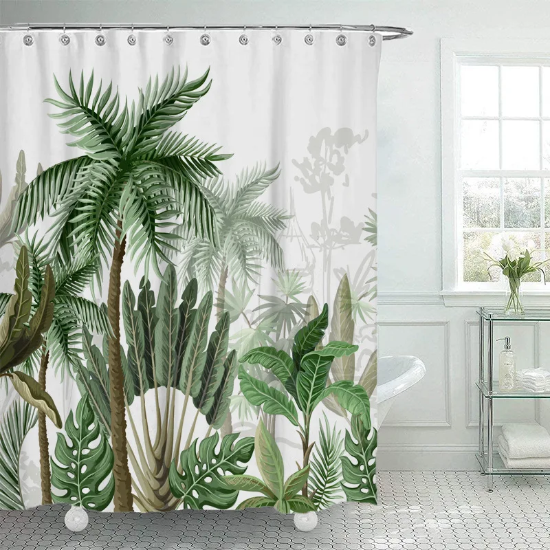 

Green Tropical Shower Curtain Leaves Printed 3D Bath Curtains For Bathroom Natural Plants Waterproof Polyester Bathroom Curtain