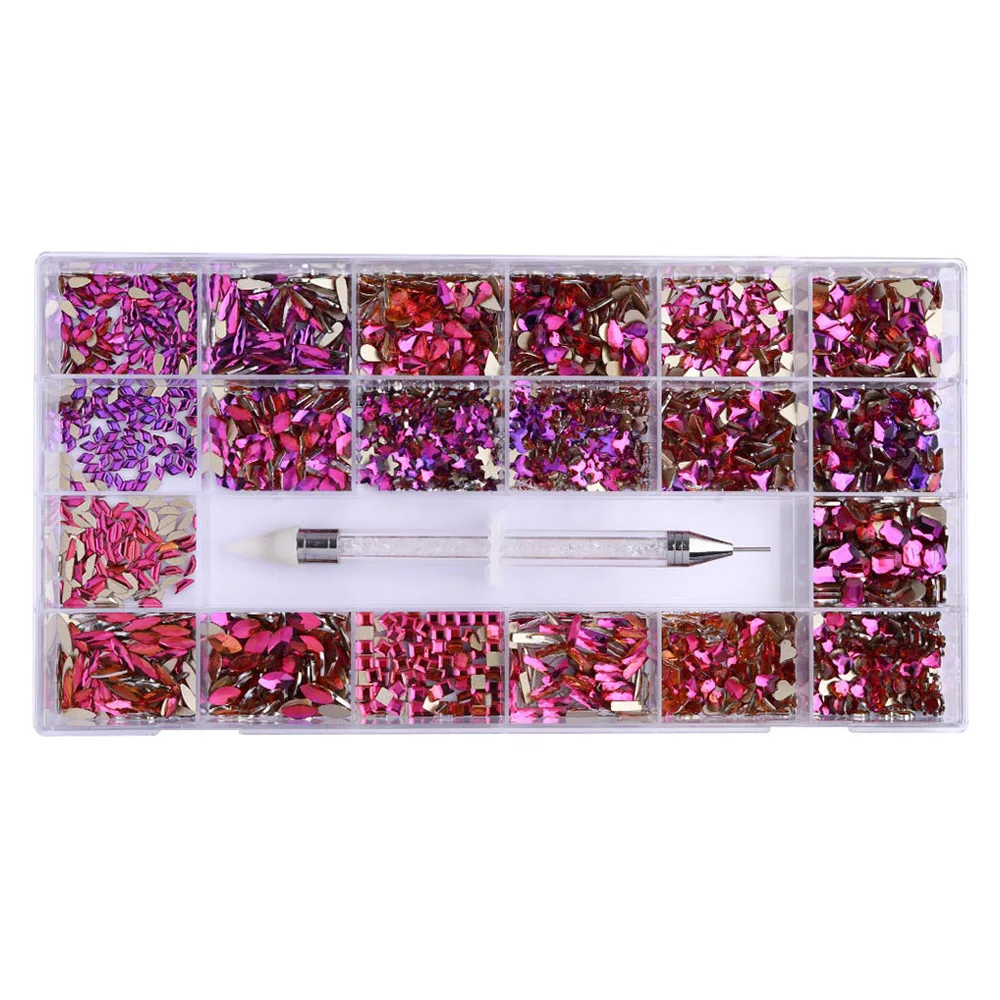 Nail Art Rhinestone Set Mixed Grids Multi-Shape Crystal AB Flatback Glass Diamond Nail Decoration 9300Pcs/Box With 1 Pick Up Pen