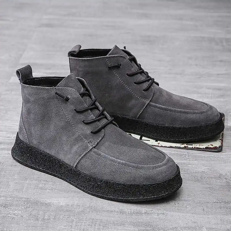 Cow Suede Leather Men\'s Boots Plus Velvet Warm Casual Shoes Slip-On Suede New Tide Shoes for Man Ankle Boots Chelsea Boots Men