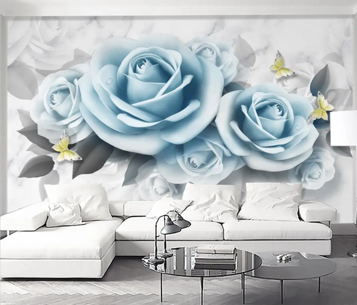 

beibehang Custom Nordic modern Blue rose wallpaper for living room decoration mural TV background wall paper photo wall sticker