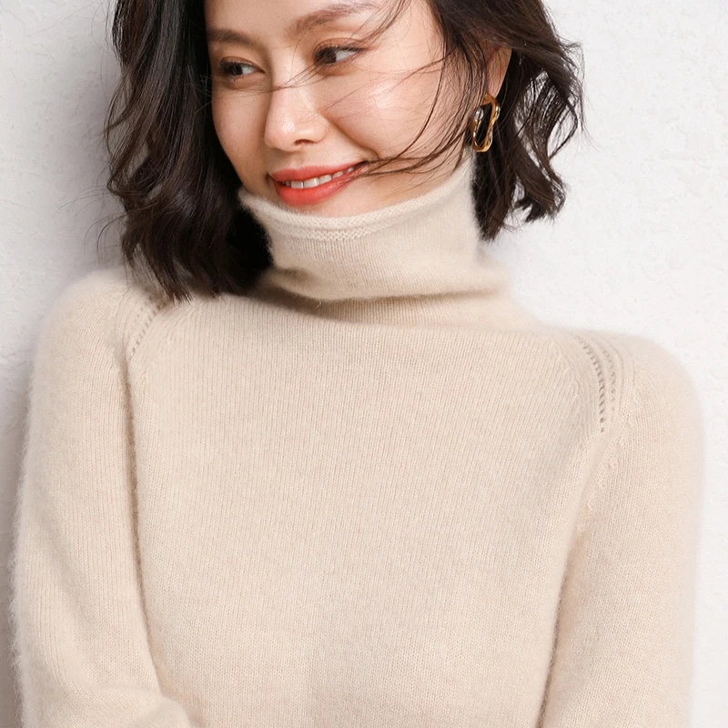 Winter Women Turtleneck Pullover 100% Cashmere Sweaters Knitted Soft Warm Jumper Thickened Loose Solid Color Clothes 6 Colors