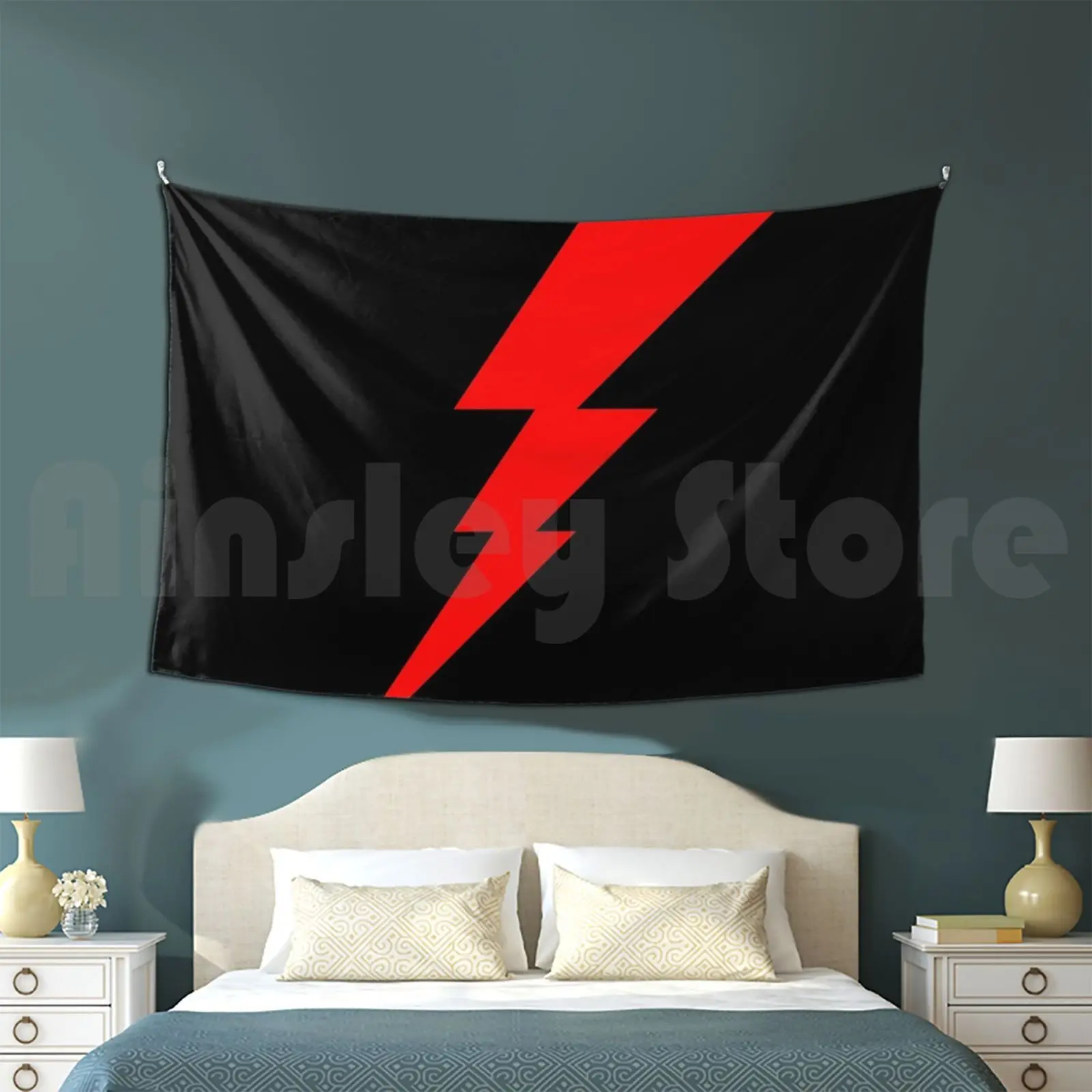 Red Lightning Bolt Tapestry Living Room Bedroom Flash Lightning Bolt Freddie Costume Gordon Queen Band Red Thunder