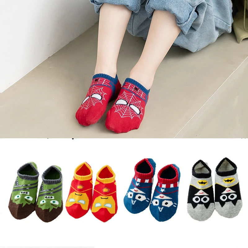 4Pairs Baby Anime Socks 2-9Y Young Children Super Hero Cotton Soft Short Socks