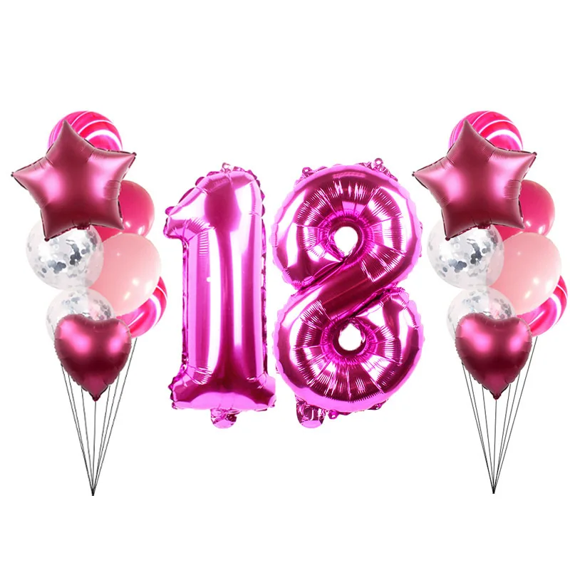 Birthday party balloon 32 inch 18 20 30 40 50 years old rose red digital balloon set wedding anniversary decoration balloon