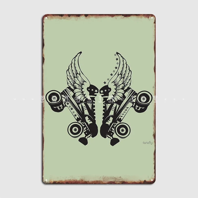 Roller Derby Skates With Wings Metal Sign Cinema Garage Living Room Plaques Custom Tin Sign Poster