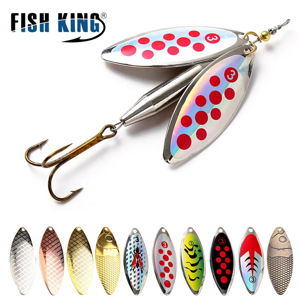 FISH KING 1PC Double Spinner Bait Fish Metal Lures Long Cast Coloful Bait With Treble Hook Pesca Pike Sequin Paillette Bass