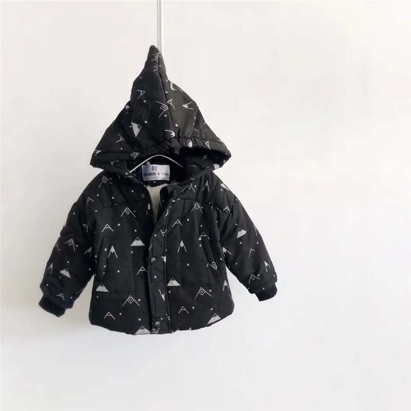 

Tonytaobaby Winter New Baby Boys and Girls Thick Black Printing Hooded Cotton Padded Jacket with Plush and Cotton