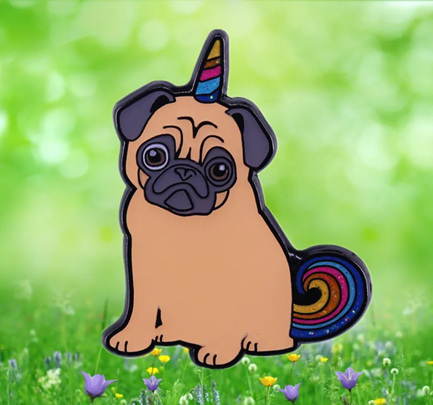 Pugicorn fabulous rainbow unicorn Fawn Pug Dog Unipug Enamel Pin  Angel Gift Christmas Birthday brooch