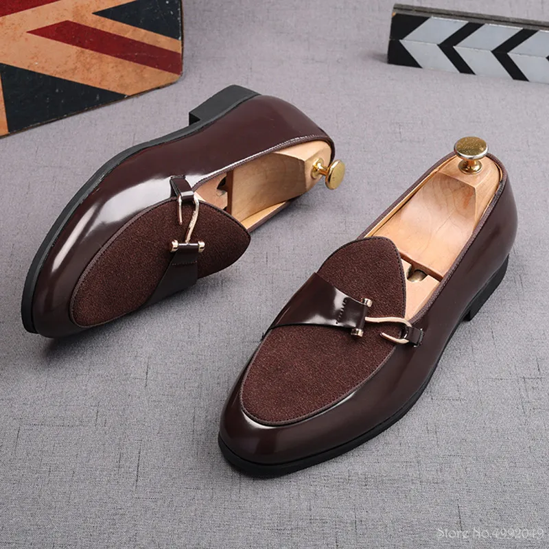 Luxury Fashion Designer New Men's Suede Metal Business Shoes Male Wedding Dress Prom Homecoming Oxford Shoes Size 38-44