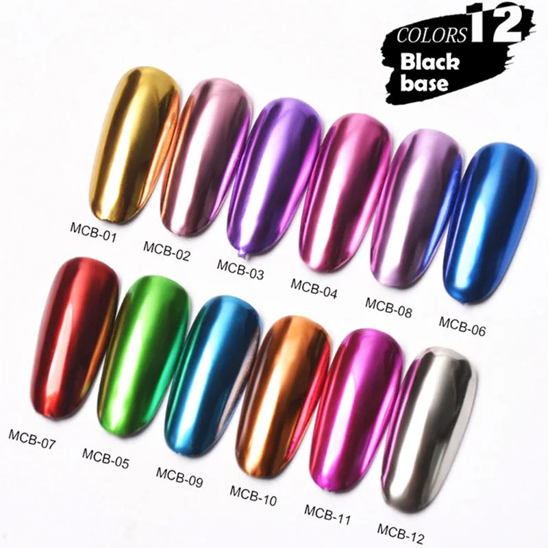 FlorVida 12pcs Set Magic Mirror Glitter Powder Nail Art Pigment Chrome Dusts Rub On Nails Design For Manicure Holographic MCB