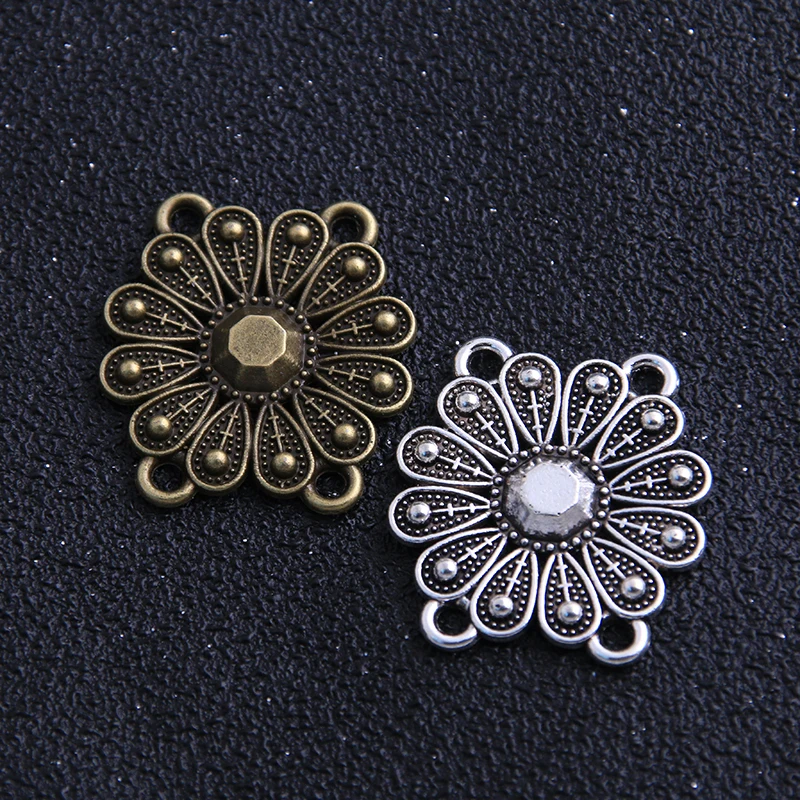 Pendants Connectors Linker Zinc Alloy Retro Flower 6pcs 27*28mm Two Color Antique   ; Bronze Metal Trendy For Diy Charm