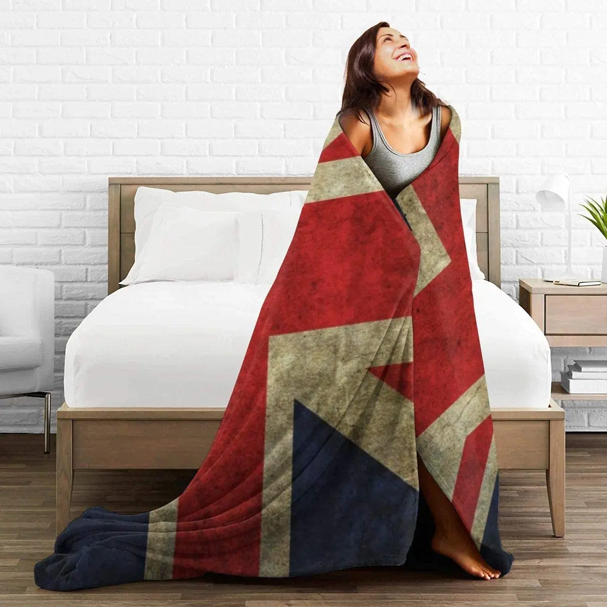 Soft Blankets for Adults kids Vintage UK British Flag Sherpa Flannel Travel Blankets Wearable Throw Large Blanket for Sofa Couch