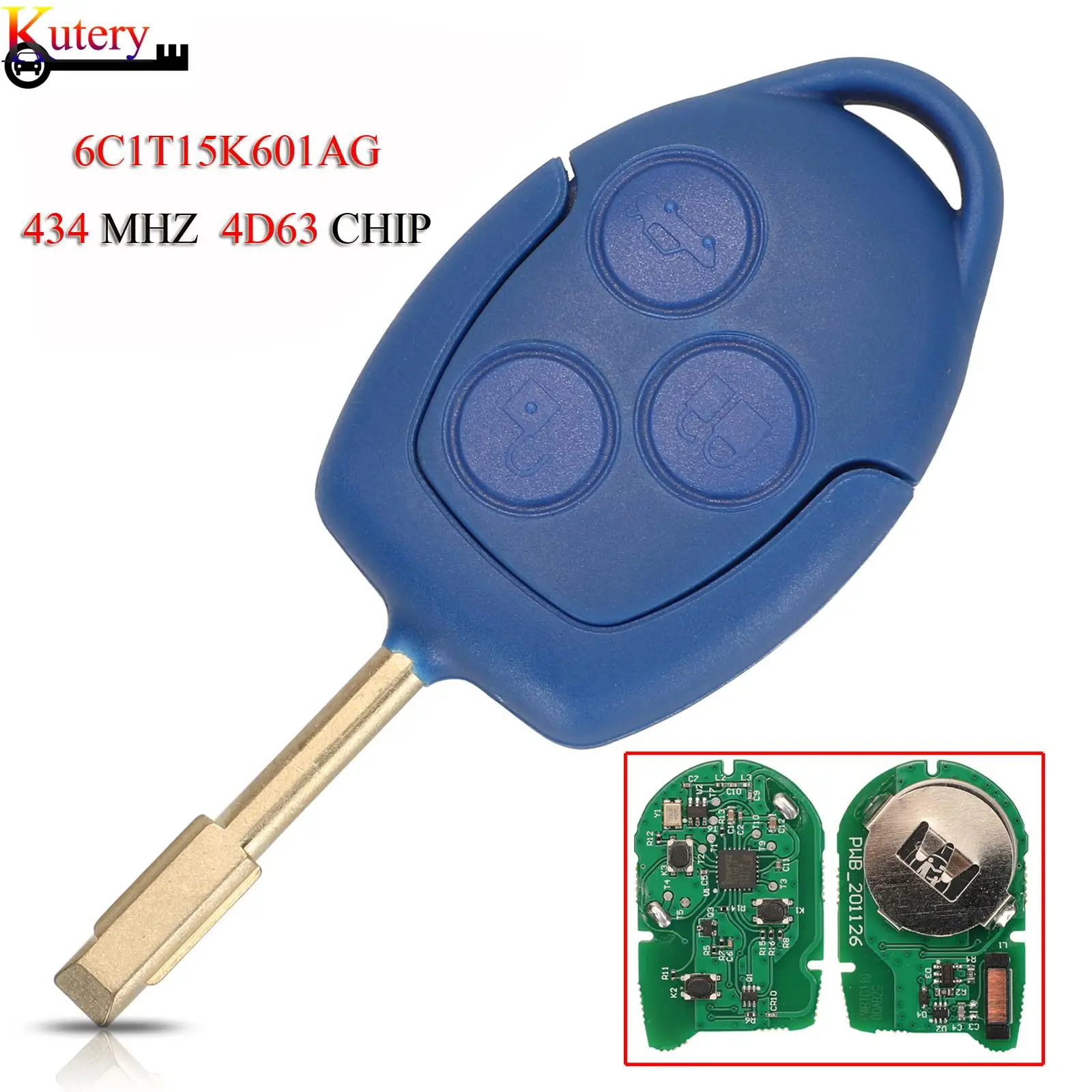 

jingyuqin Remote Smart Car Key For Ford Mondeo Transit WM VM 2006-2014 3Buttons 434Mhz 4D63 Chip 6C1T15K601AG FO21 Blade