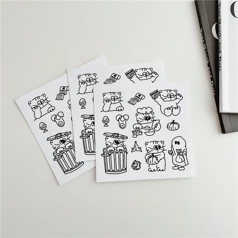 Cartoon Cat Daily Life Cute Stickers Korean Ins Creative Brief Strokes Funny Stationery Kawaii Traceless Diy Decorative Sticker