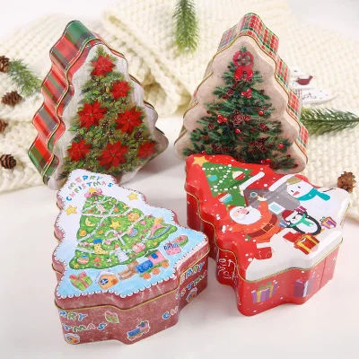 4Pcs  Christmas Candy Gift Box Portable Christmas Box Theme Tin Case Metal Snowman Printed Sealed Jar Packing Boxes