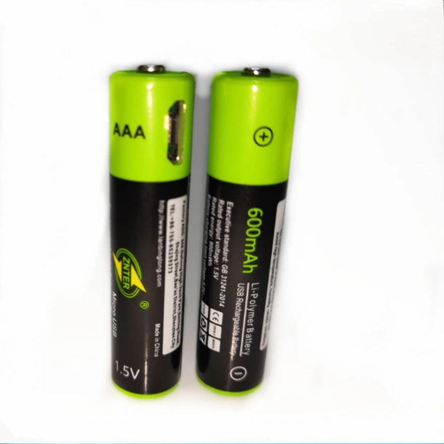 

ZNTER 2PCS USB AAA Rechargeable Battery 1.5V 600mAh Lithium Ion Battery Toy Remote Control Battery Lithium Polymer Battery