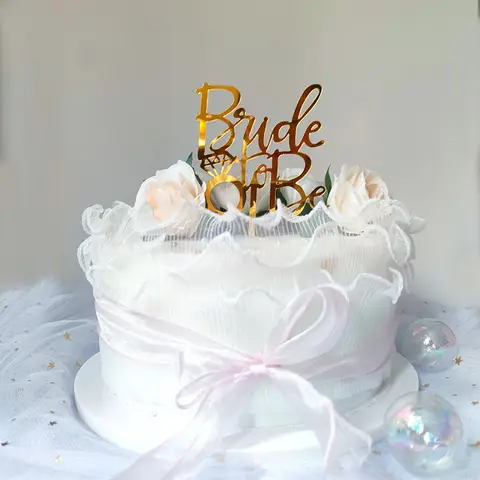 New Wedding Bride To Be Acrylic Cake Toppers Gold Wedding Engagement Ring Cake Toppers for Wedding Banquet Cupcake Decorations