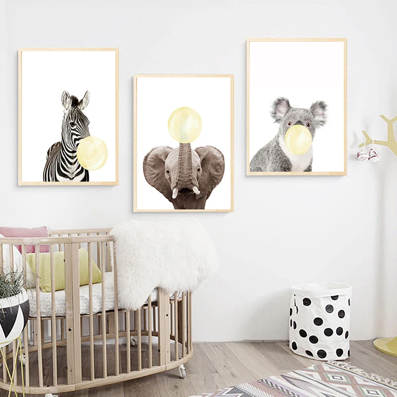 Nordic Cartoon Poster Animal Atlas Wall Art Painting Cute Canvas Pictures for Kid's Room Nursery