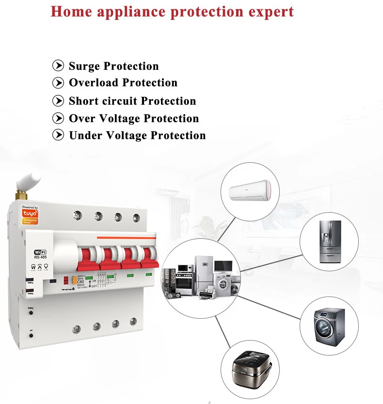 WiFi Circuit Breaker 4P 16A-100A Power Consumption Monitoring Voice Control Alexa Alice Compatible