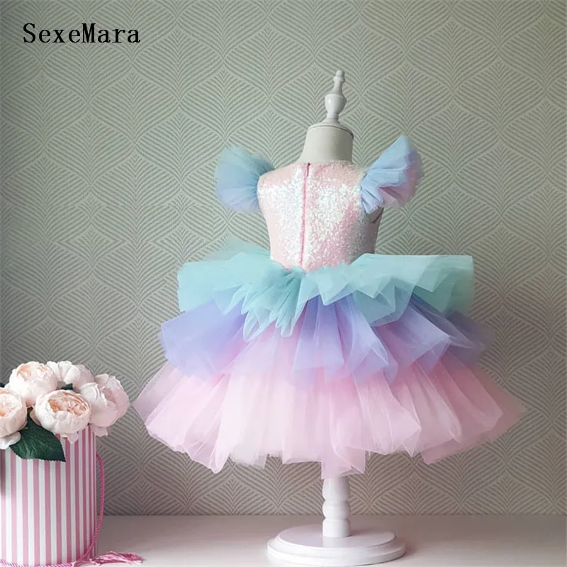 

Infant Girls Dresses Colorful Glitter Kids Princess Dress Kids Clothes Toddler Girl Children costume First Birthday Gown