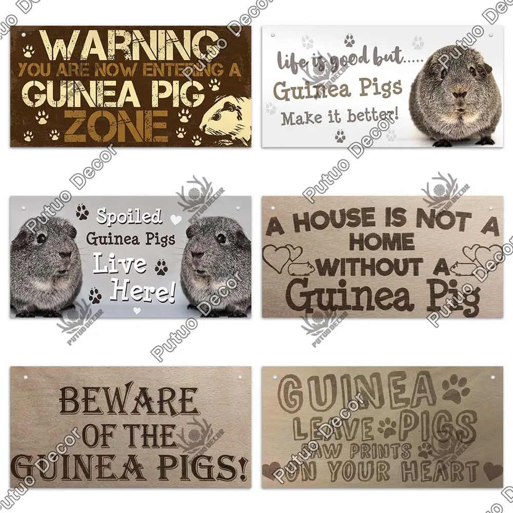 Putuo Decor Guinea Pig Signs Wooder Hanging Plaque Decorative Plaque Gifts for Guinea Pig Lover Pet House Decoration Home Decor