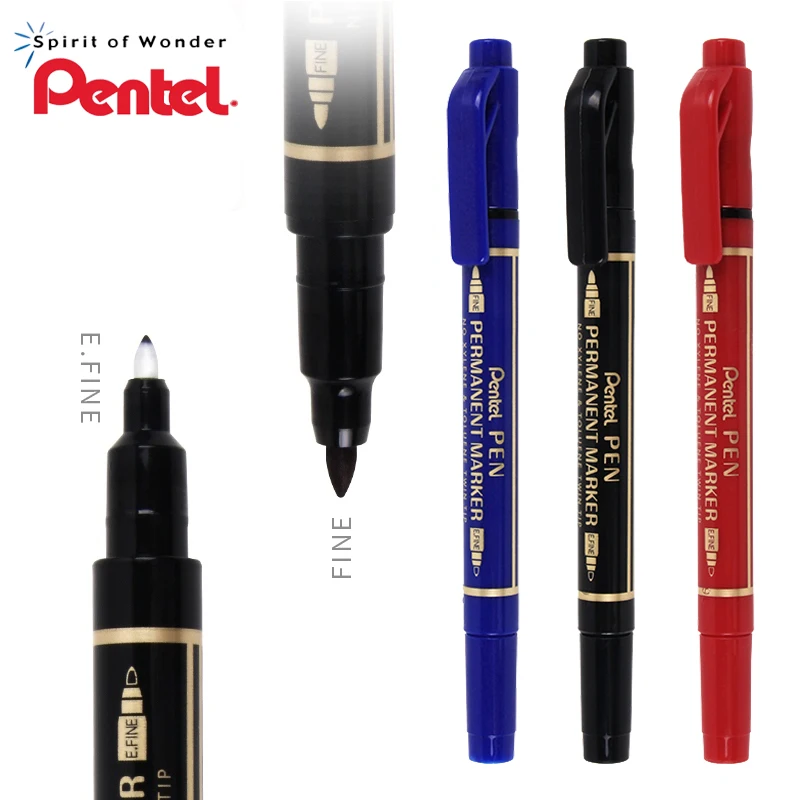 3pcs Japan Pentel N75W Small Double-headed Oily Marker 0.6-1.2mm Multi-material Surface Hook Line Water Resistant Quick-drying