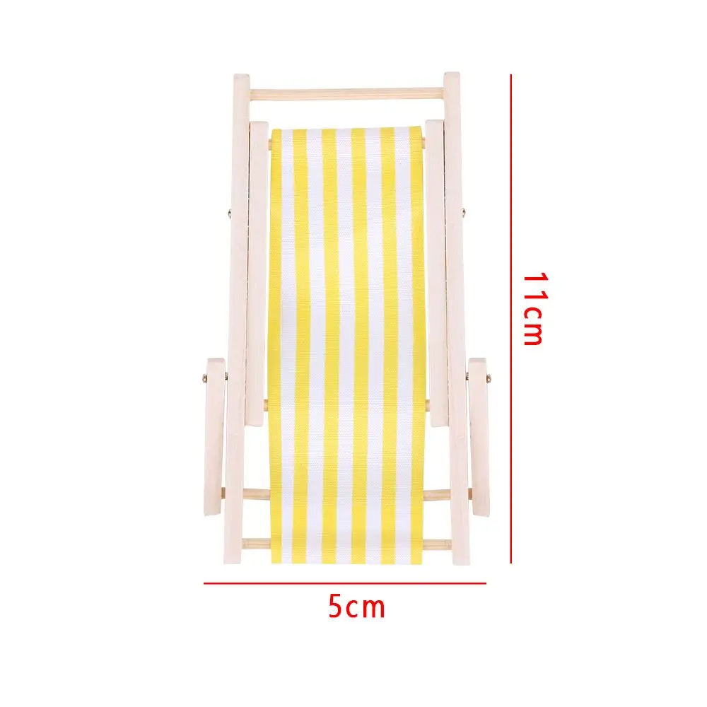 1 Pcs Wooden Lounge Chair Striped for 1/12 Dollhouse Miniature Furniture for dolls Dollhouse Beach Chair Christmas Gift Kids toy