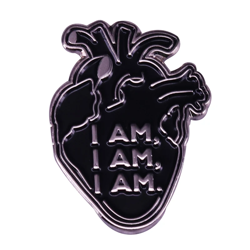 Black anatomical heart lapel pin I am I am I am Sylvia Plath inspired brooch Gothic art badge