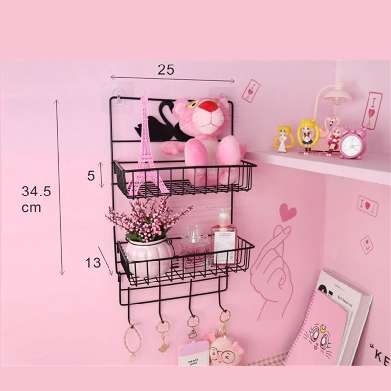 Bedroom Storage Shelf Iron Storage Rack Organizer Double Layer Wall Hanging Rack Kitchen Storage Baskets Bathroom accessories