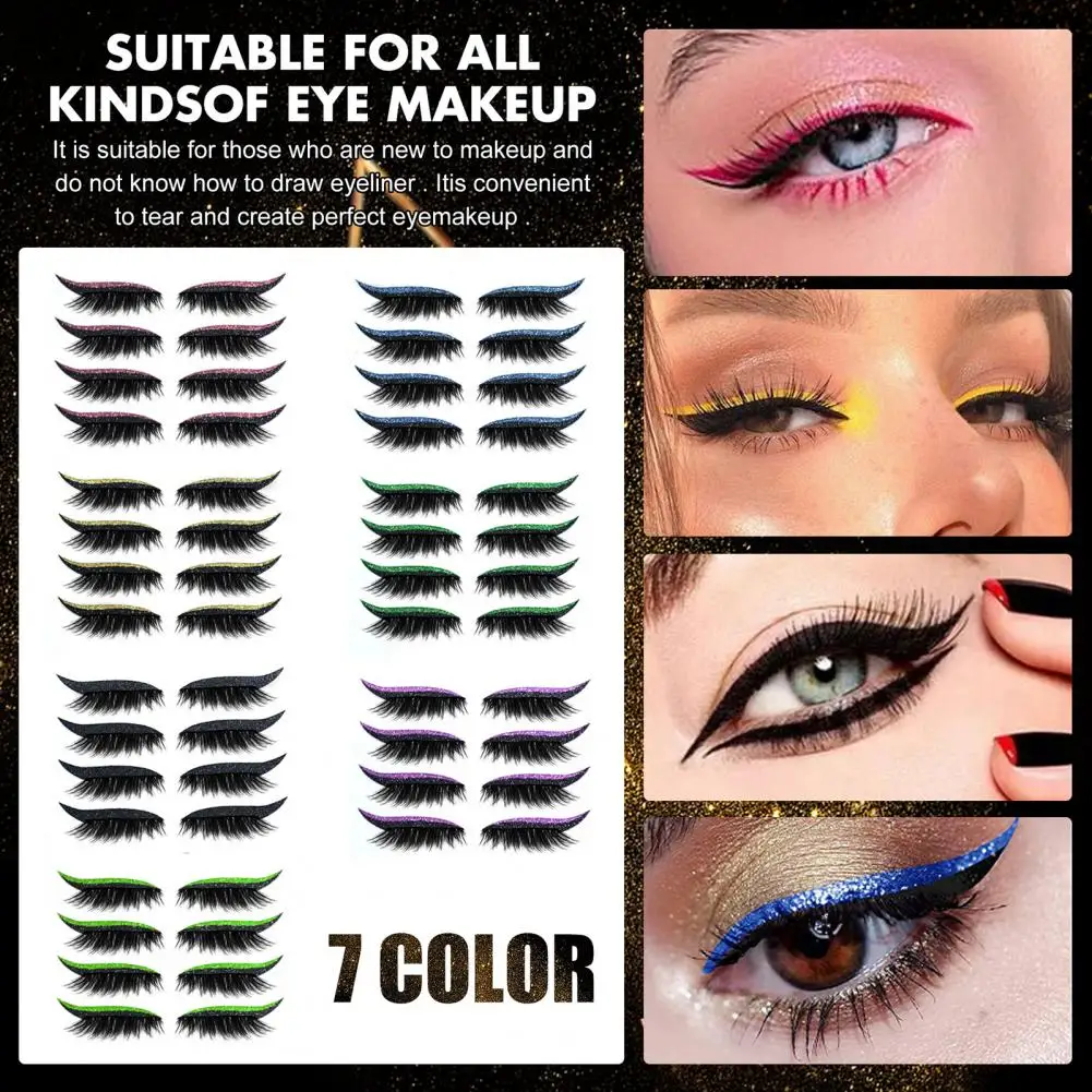 8Pcs False Eyelashes 2 in 1 Eyelash Artificial Fiber EyeLine Sticker Glitter Eyeliner Eyeshadow Stickers Makeup Tools