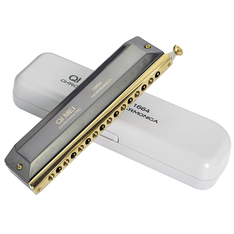 Qimei Chromatic Harmonica 16 Hole 64 Tone Mouth Organ Harp Professional Musical Instruments Performance Grade Harmonica