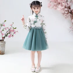 Girls Cheongsam Dress Chinese Hafu Kids Dresses  Baby Traditional Chinese Flower Girl Dress Wedding Garments New Year Dress