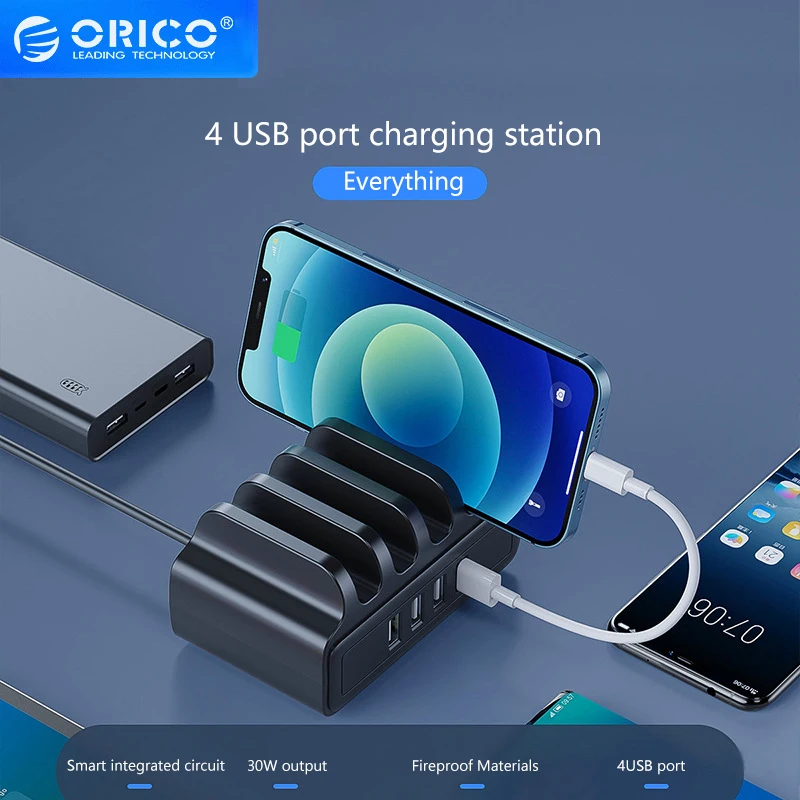 ORICO 4 منافذ USB شاحن محطة شحن لرسو السفن مع حامل 12 واط 5 فولت 2.4A شحن كابل USB مجاني آيفون سامسونج Xiaomi