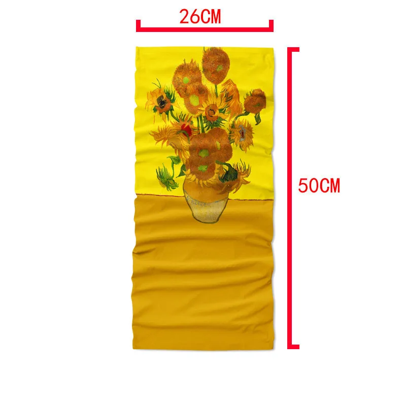 3D Printed Van Gogh Sunflower Oil Painting Art Hijab Scarf Men Women Sports Antiperspirant Ice Silk Bandana Fun Mask Kerchief