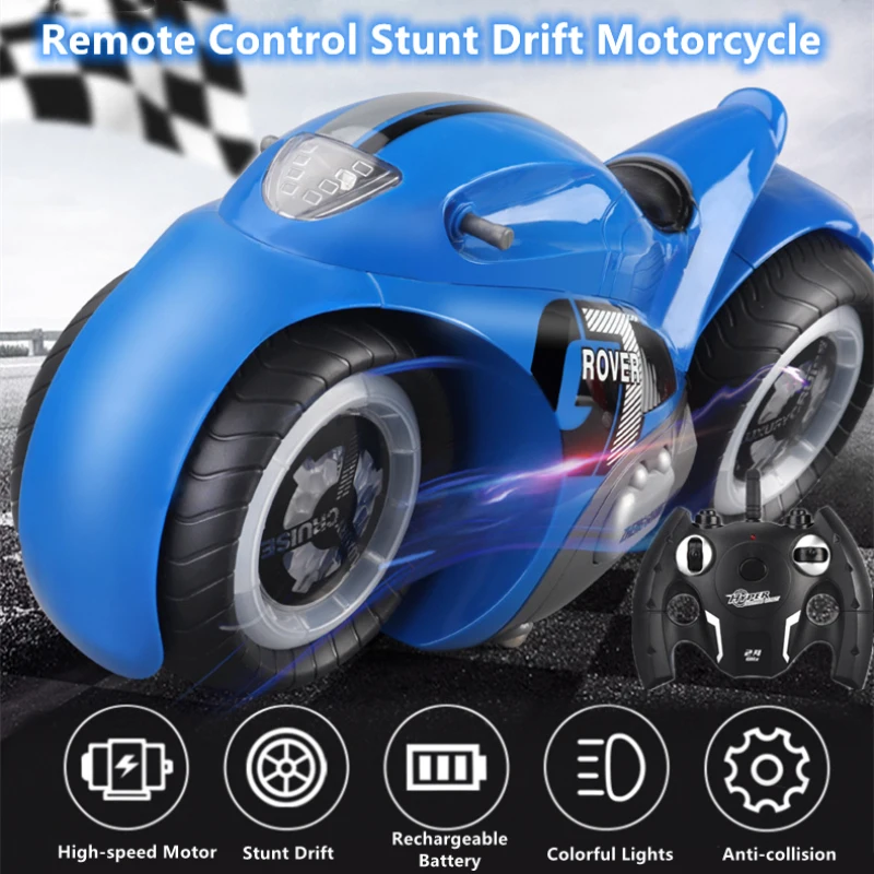 1:8 Big Size Remote Control Stunt Driving Motorcycle 90°Rotation Rear Wheel Colorful Light Anti-collision Electric RC Motorcycle