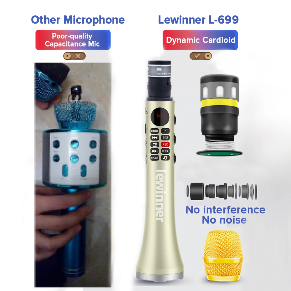Lewinner L-699プロフェッショナルカラオケマイクワイヤレススピーカー電話サポートレコードtfプレイ用ポータブルbluetoothマイク