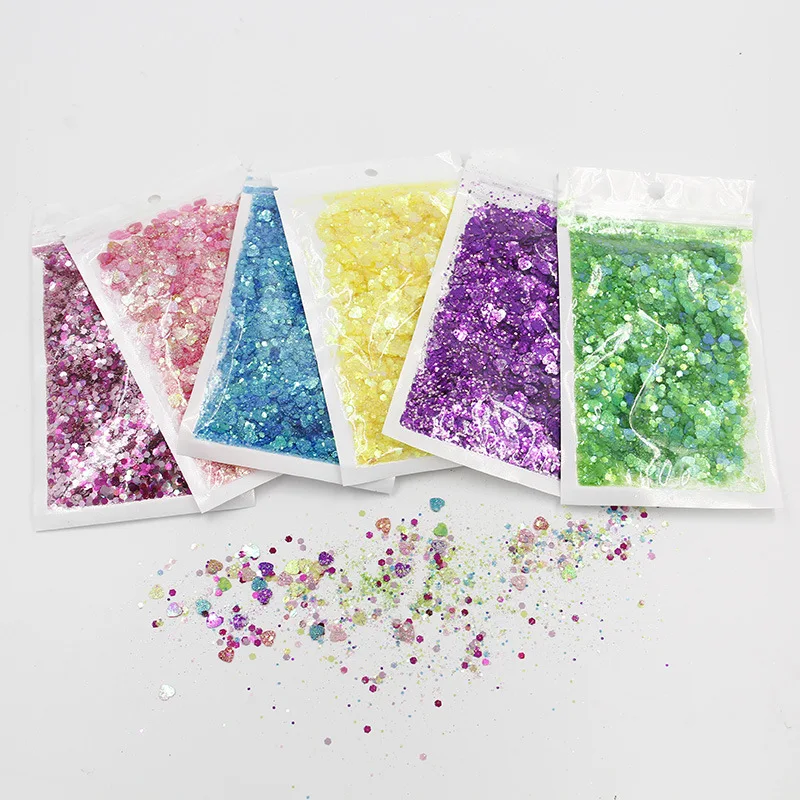 30G/Pack Mini Nail Sequins Glitter Filler Clear Slime Toys For Kids Star Heart Hexagon Sequin Toy Decor DIY Accessories Supply