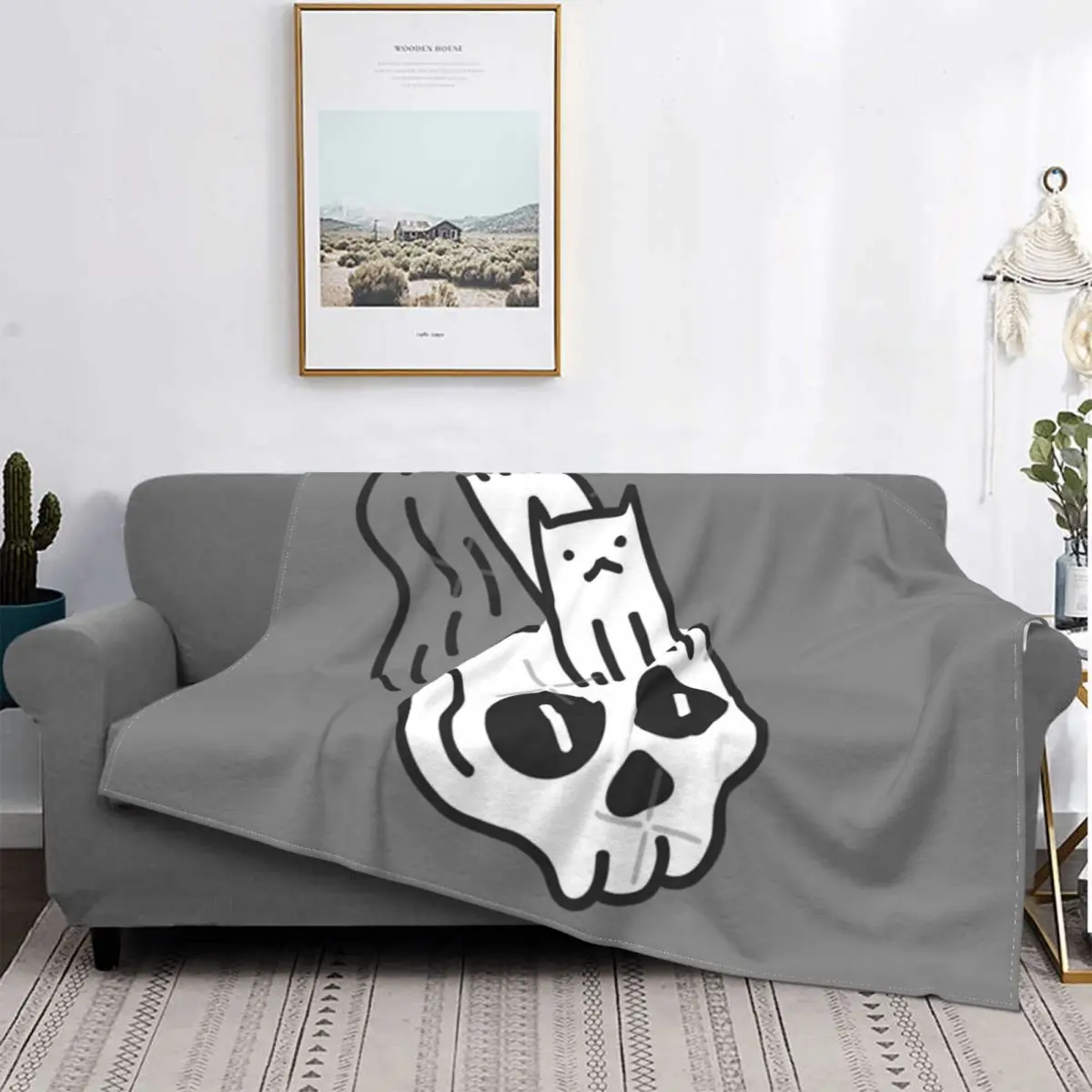 Manta de gatito con Calavera, para cama colcha, funda para sofá, manta de Picnic a cuadros en el sofá