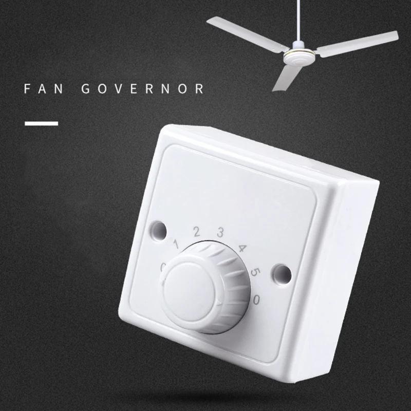 220V Universal Adjustment Ceiling Fan Speed Control Switch Wall Button Dimmer Switch Five Gears Fan Speed Adjuster