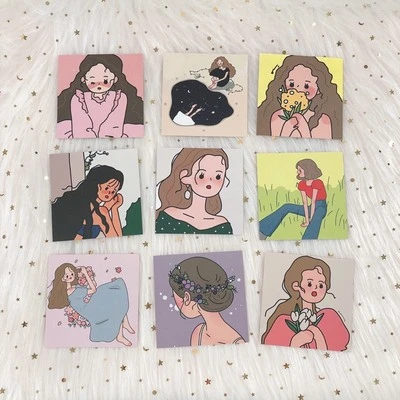 9 Sheets kawaii Girl Illustration Series Card decorative sticker Writable Postcard Metope Decoration Card Diy Photography props