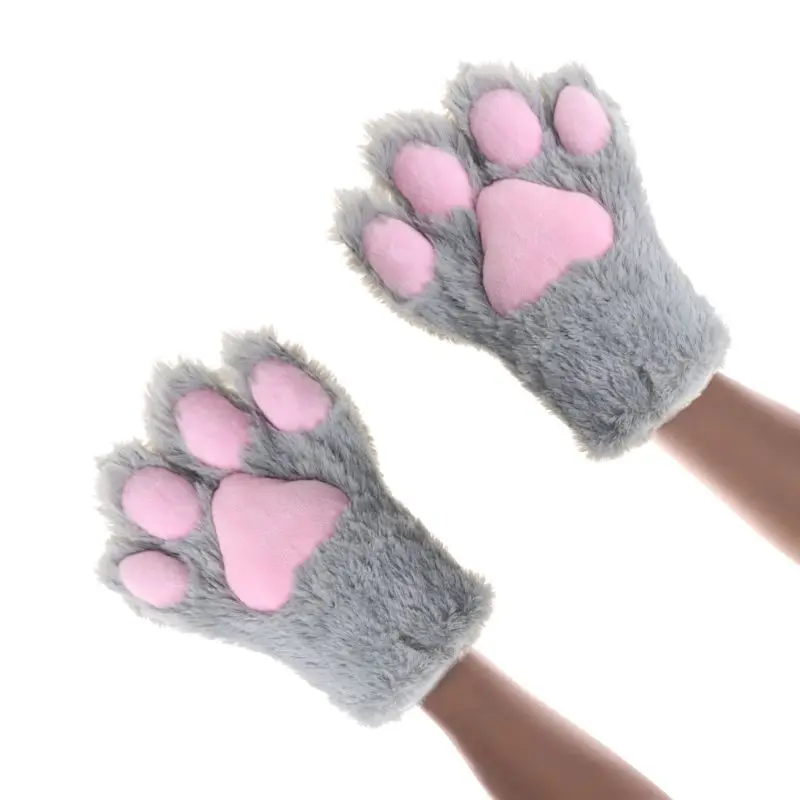 Japanischen Frauen Mädchen Nette Bär Katze Pfote Handschuh Winter Warm Dicken Flauschigen Plüsch Cartoon Tier Anime Lolita Cosplay Volle Finger