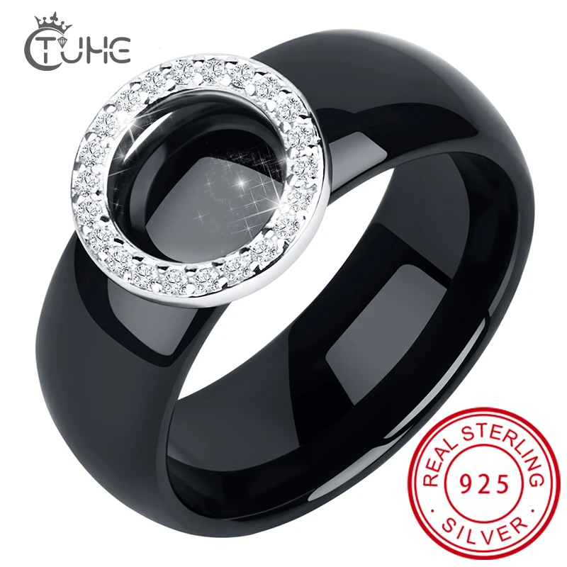 2020 Elegant Circle Crystal Rings 8mm Width Healthy Ceramic Rings With Circle Shape Women Wedding Engagement Gift Wholesale