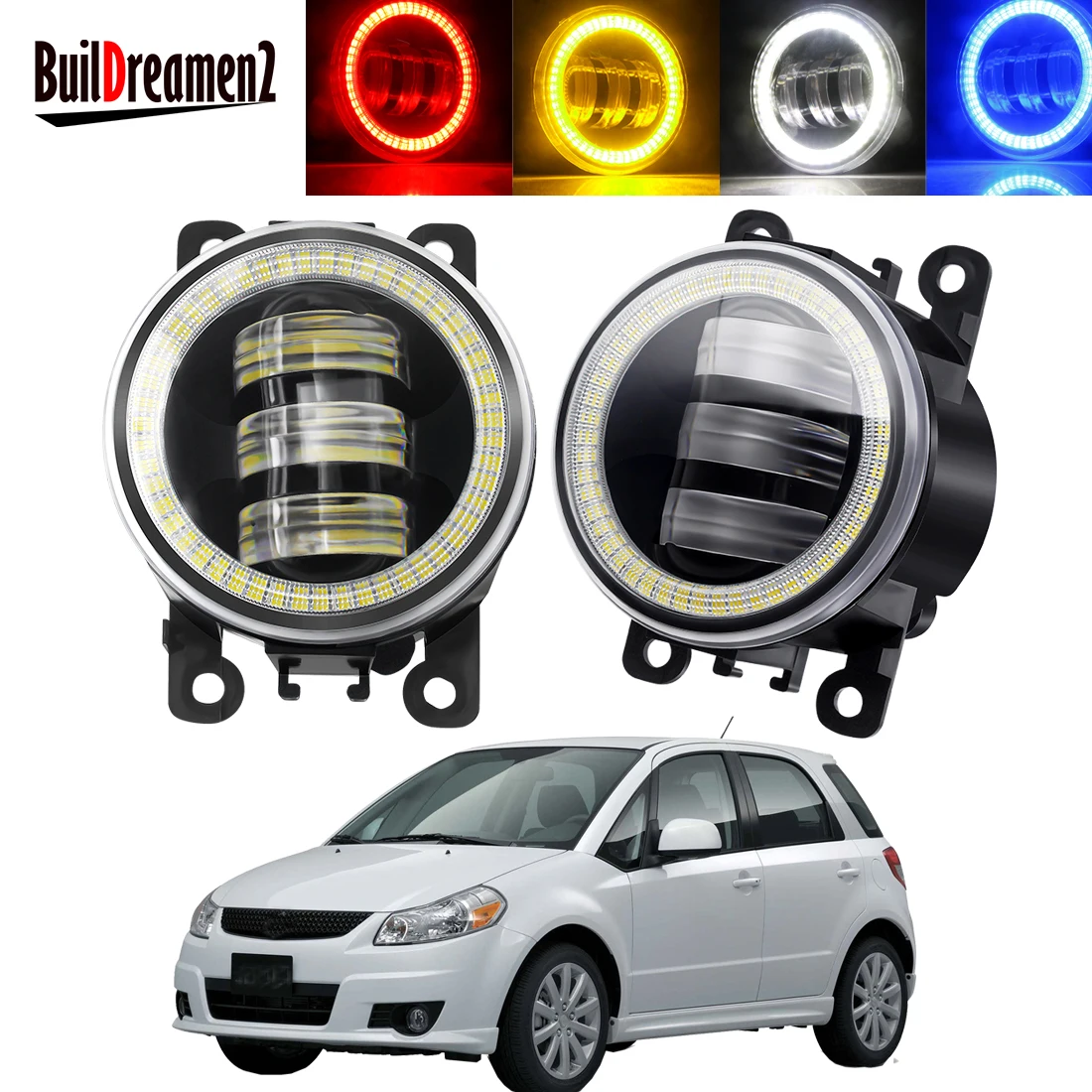 2 X Angel Eye Fog Light Assembly For Suzuki SX4 (EY, GY) Sedan 2006-2014 Car Front LED Lens DRL Fog Daytime Running Lamp 12V