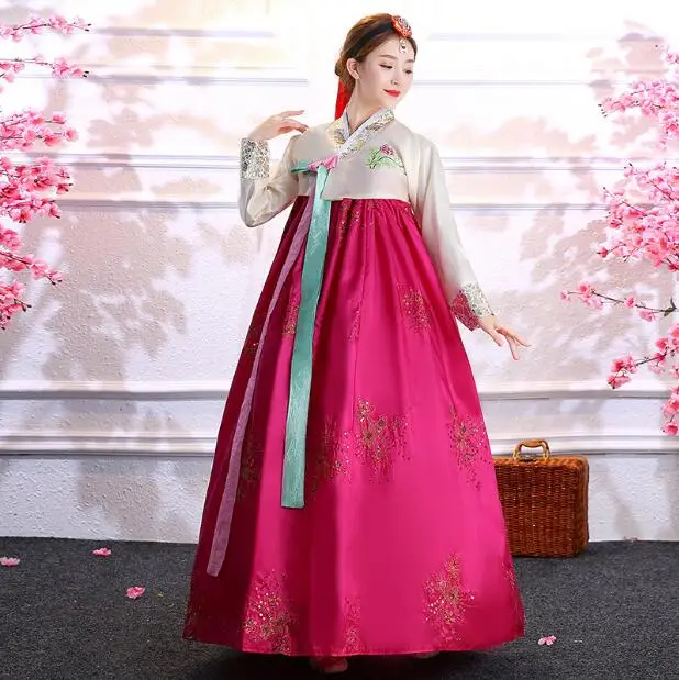 Robe de danse à paillettes brodées pour femmes, Hanbok coréen, Performance vintage, Scène, Printemps