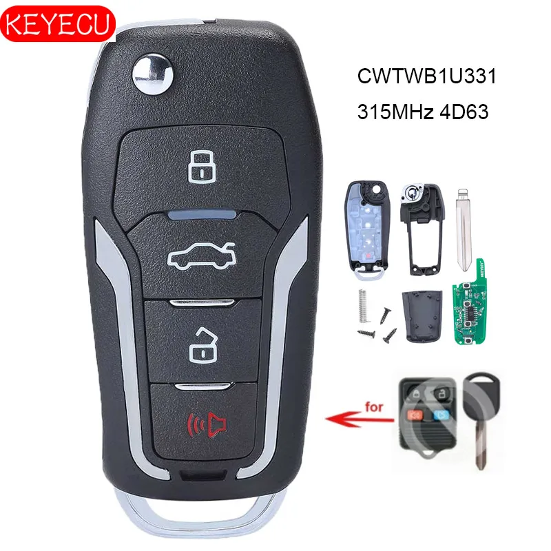 

KEYECU Upgraded Replacement Flip Remote Key 315MHz 4D63 80BIT Chip for Ford Lincoln Mercury FCC: CWTWB1U331