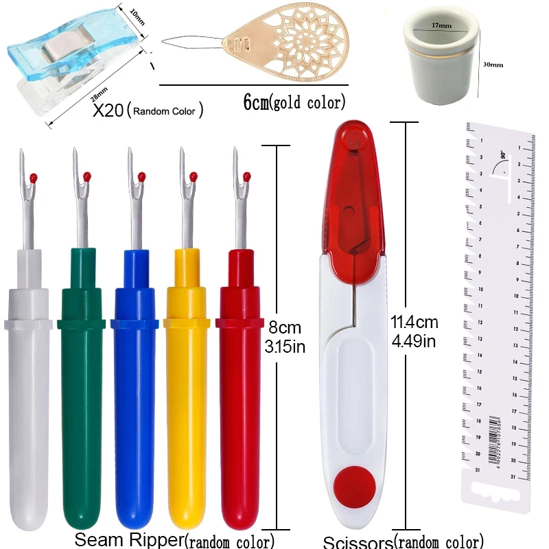 29Pcs/set Sewing Scissors Kits Stitch Patchwork Ruler Plastic Clips Thimble Threader Embroidery Tailoring Seam Ripper Tool