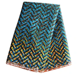 Tissu africain en dentelle imprimé bleu et jaune de haute qualité, véritable cire nigériane, 6 yards/pièce, 100% coton